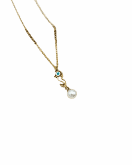 Gold Seahorse Pearl Eye Necklace