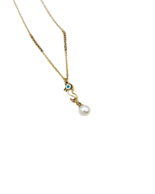 Gold Seahorse Pearl Eye Necklace