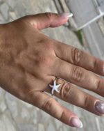 Χρυσός Αστερίας με Λευκό Σμάλτο