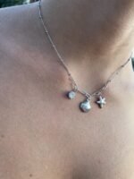 Ασημί κολιέ με charms κοχύλι, αστερία και κρύσταλλο – γυναικείο καλοκαιρινό κόσμημα
